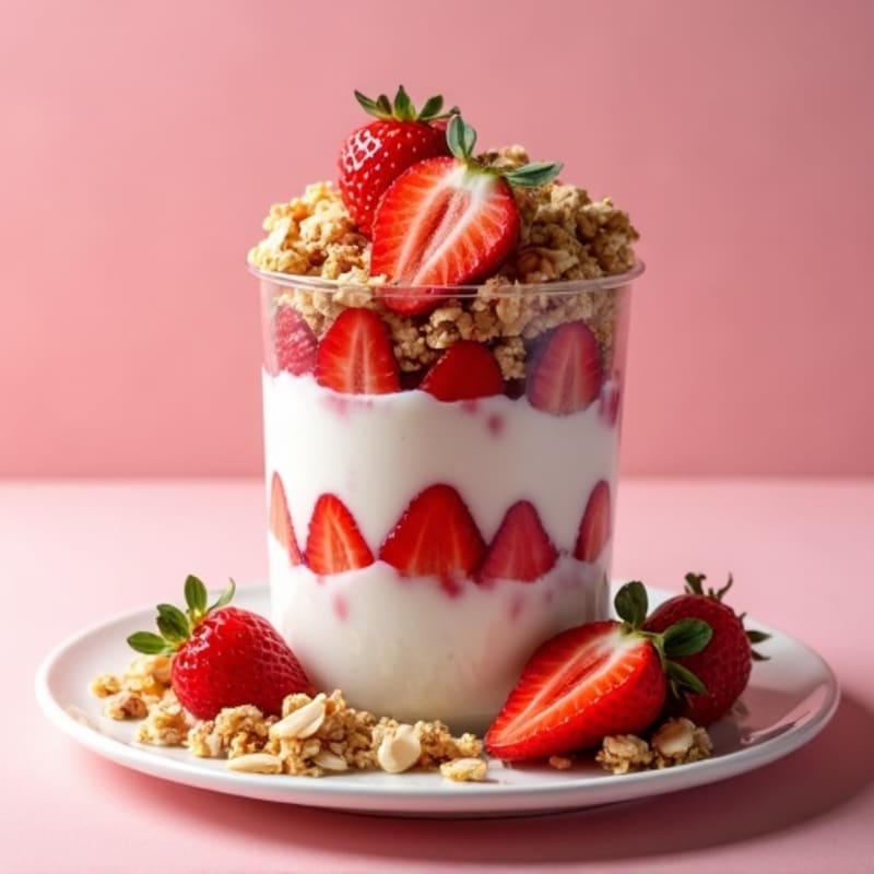 Fresh Strawberry and Creamy Greek Yogurt Parfait with Crunchy Whole Grain Crumble