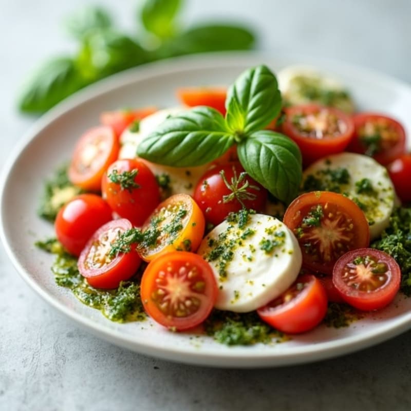 Fresh Tomato and Creamy Mozzarella Salad with Zesty Basil Pesto