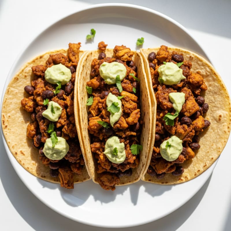 Jackfruit Adobo Tacos with Avocado Crema