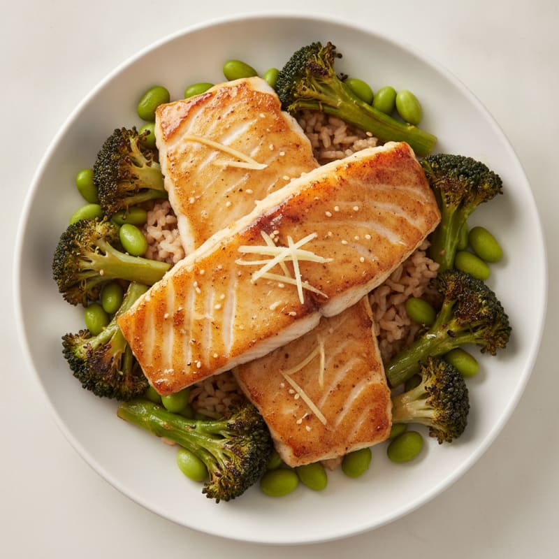 Broiled Miso Cod with Roasted Broccoli and Edamame