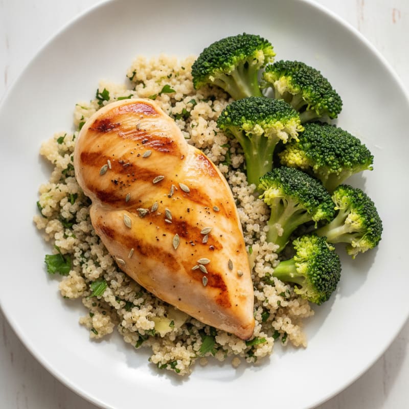 Grilled Chicken Breast with Quinoa and Steamed Broccoli