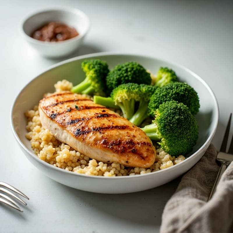 Grilled Chicken Breast with Quinoa and Steamed Broccoli