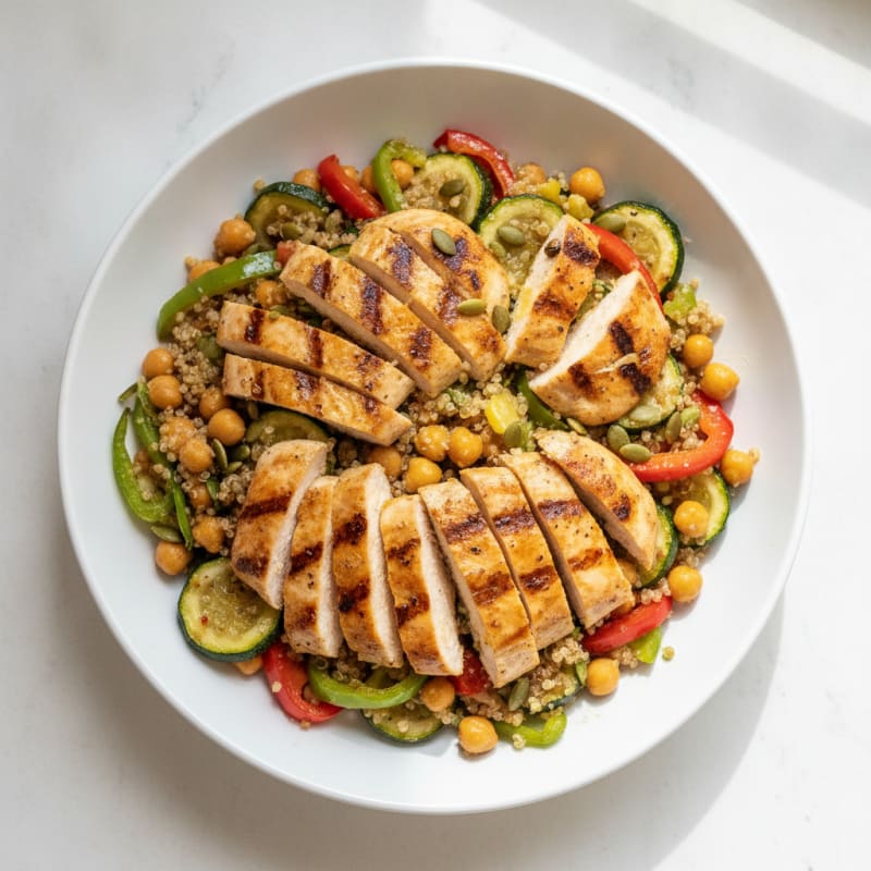 Grilled Chicken and Quinoa Power Bowl with Roasted Vegetables