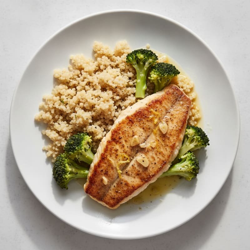 Seared Tilapia with Steamed Broccoli and Quinoa