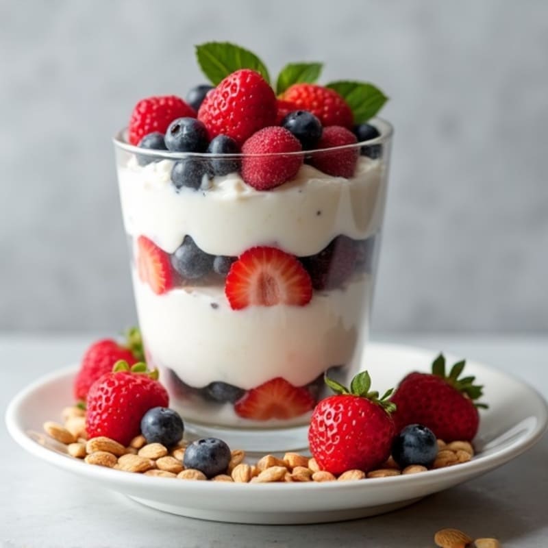 Greek Yogurt Protein Parfait with Mixed Berries and Almonds
