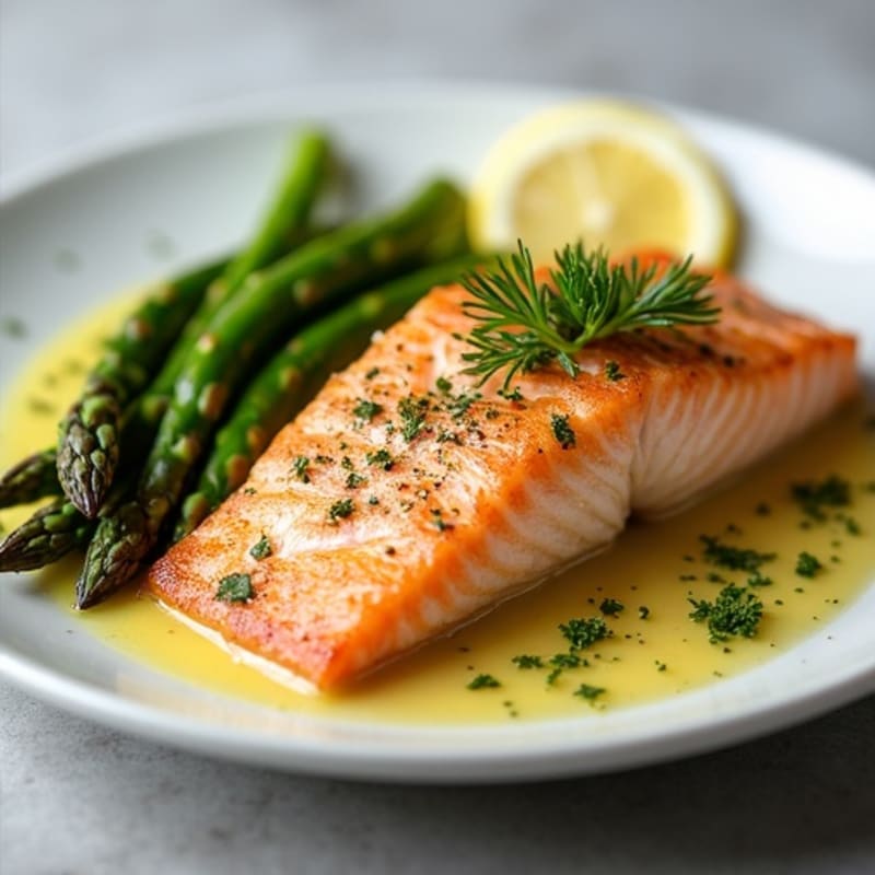 Flaky Lemon Herb Grilled Salmon with Crispy Roasted Asparagus
