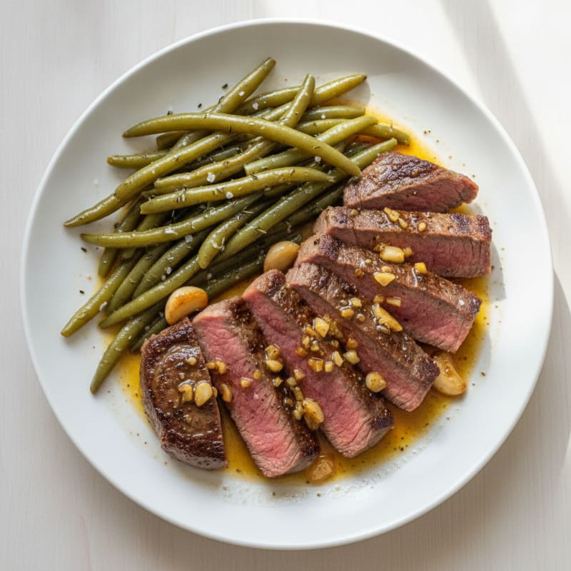 Garlic Butter Steak with Canned Green Beans