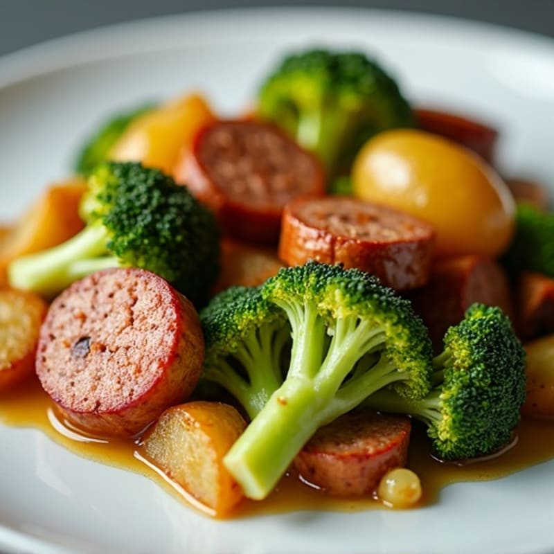 Baked Lean Sausage and Roasted Potato Casserole with Broccoli