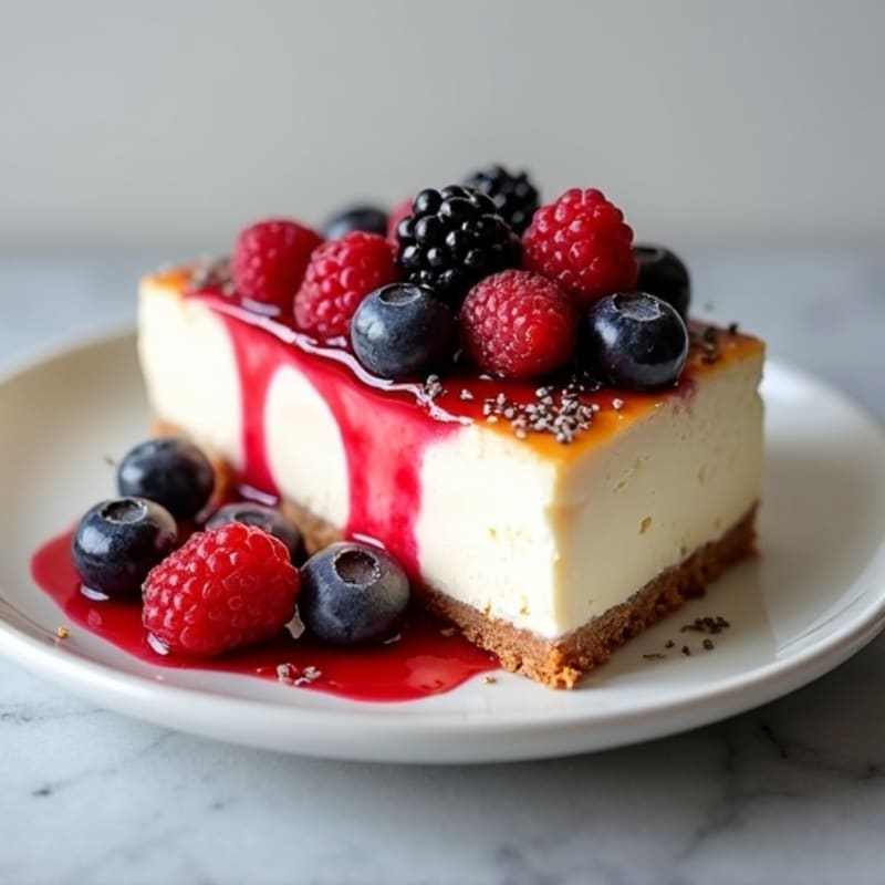 Greek Yogurt Protein Cheesecake with Berry Compote