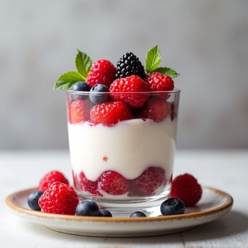 Greek Yogurt and Whey Protein Parfait with Mixed Berries