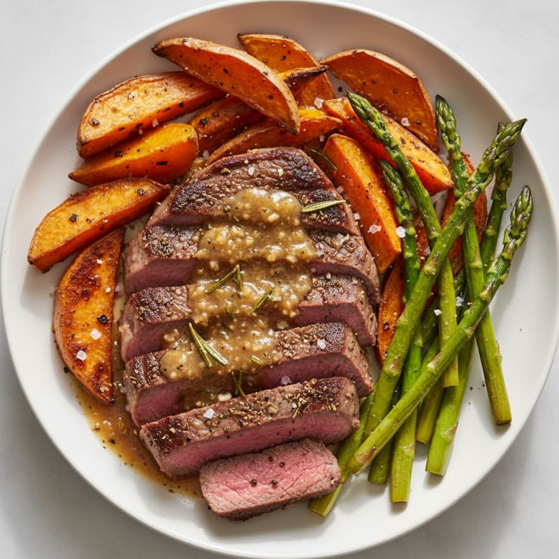 Garlic-Herb Steak with Roasted Sweet Potatoes