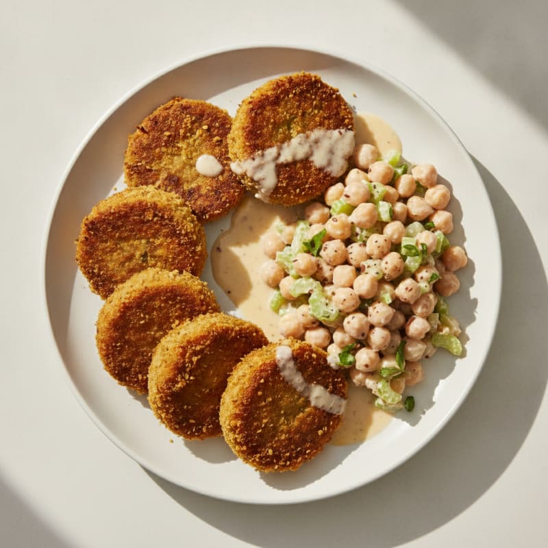 Crispy Lentil Patties with Creamy Chickpea Salad