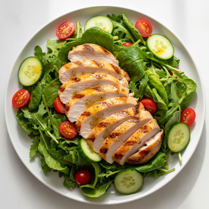Grilled Turkey Breast Salad with Cherry Tomatoes and Cucumber
