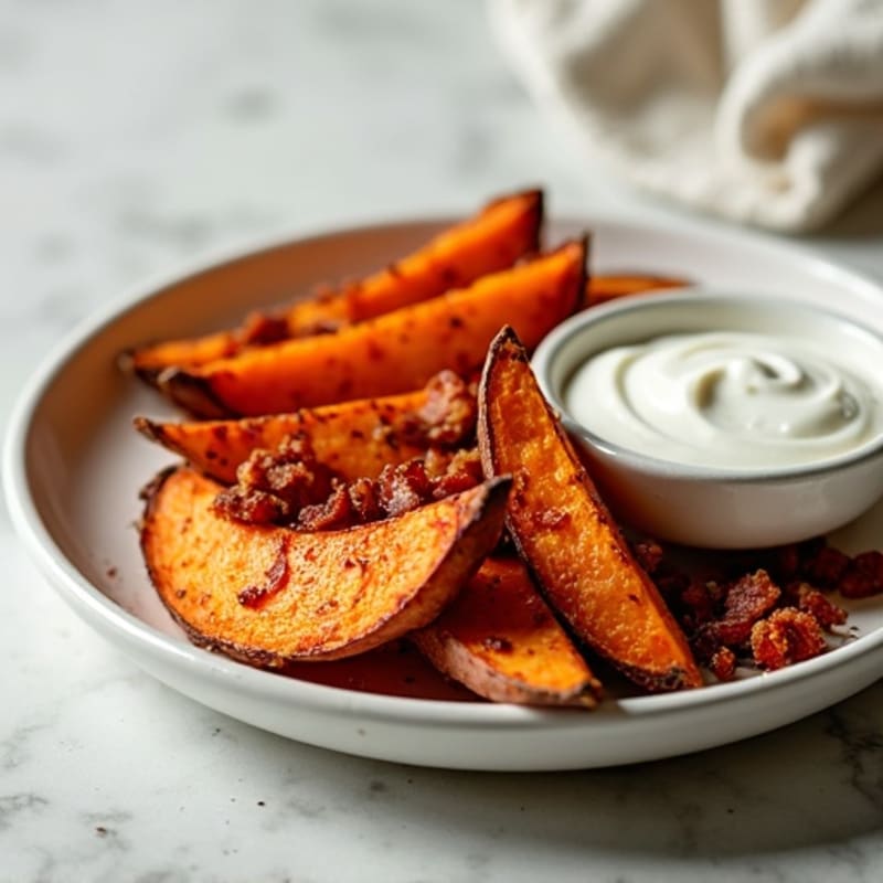 Crispy Sweet Potato Wedges with Turkey Bacon Crumbles