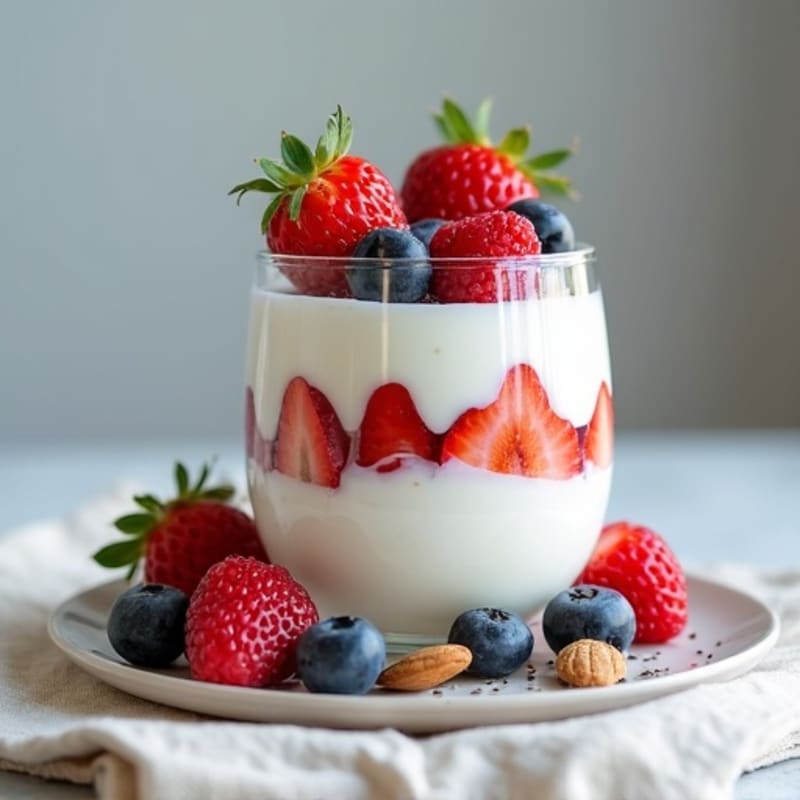 Greek Yogurt Protein Parfait with Mixed Berries and Almonds