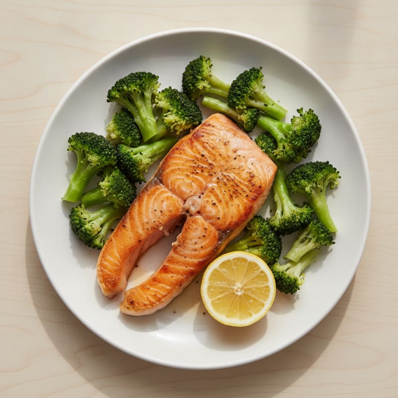 Seared Salmon Fillet with Steamed Broccoli