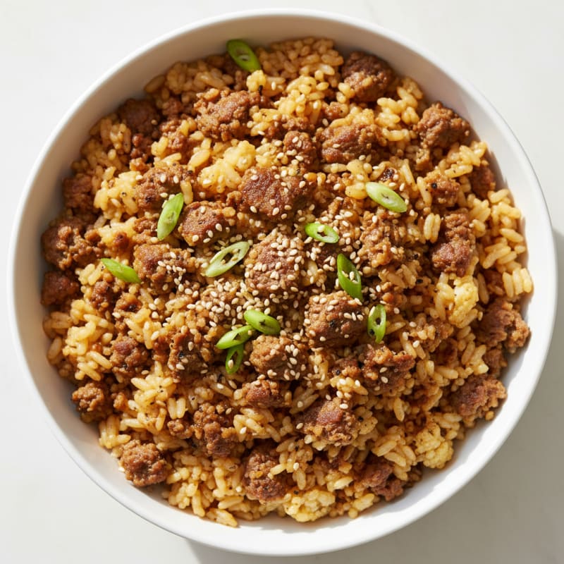 Crispy Ground Beef and Rice Bowl