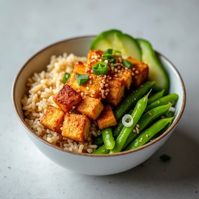 Crispy Sesame Ginger Tofu Rice Bowl