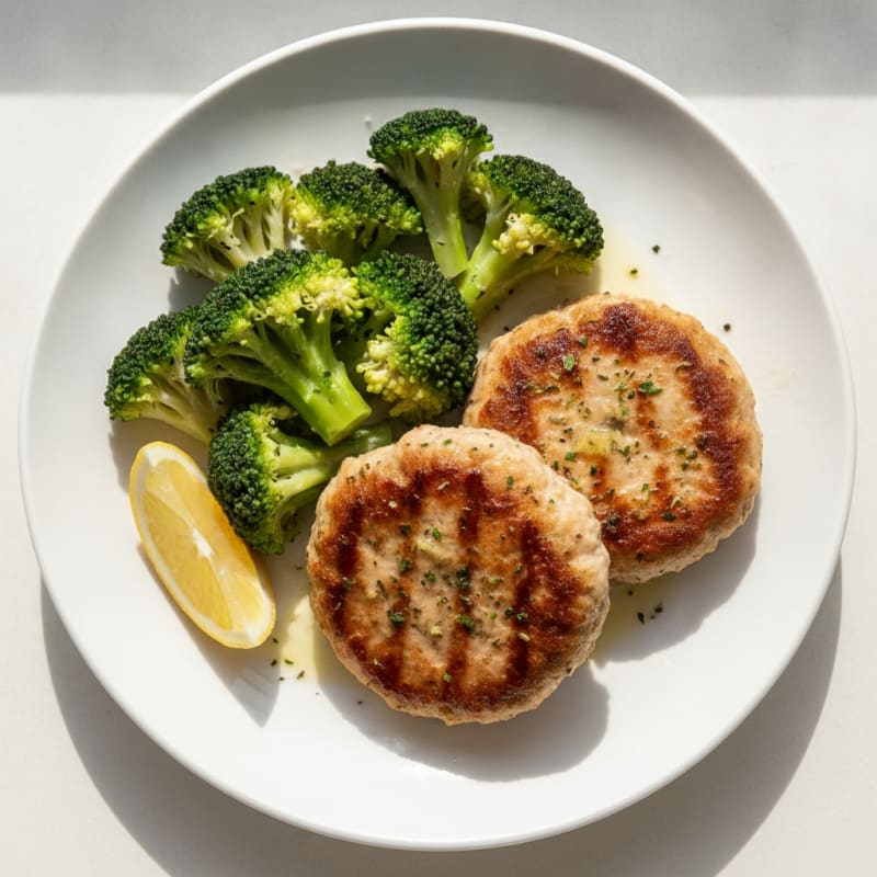 Seared Turkey Patties with Steamed Broccoli