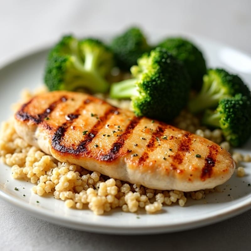 Grilled Chicken Breast with Quinoa and Roasted Broccoli