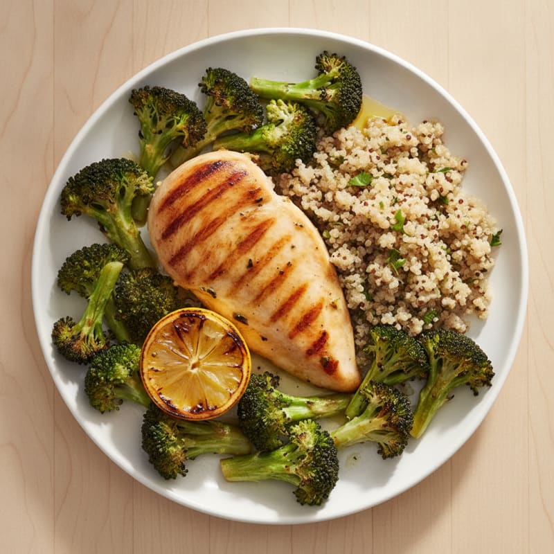Grilled Chicken Breast with Roasted Broccoli and Quinoa