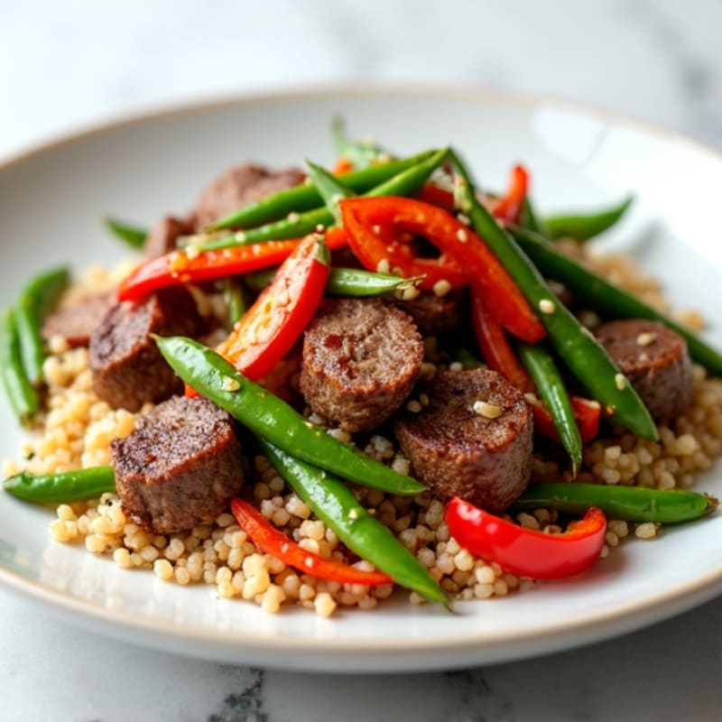 Lean Beef Stir Fry with Quinoa and Snap Peas