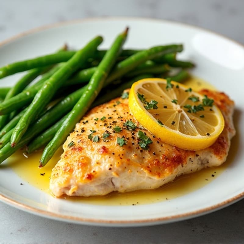 Lemon-Garlic Roasted Chicken Breast with Crispy Green Beans