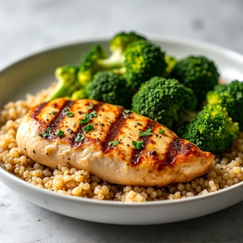Grilled Chicken Breast with Quinoa and Roasted Broccoli