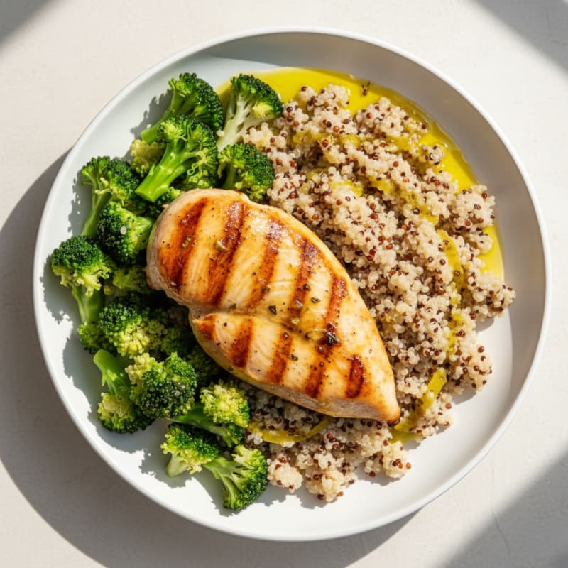 Grilled Chicken Breast with Quinoa and Steamed Broccoli