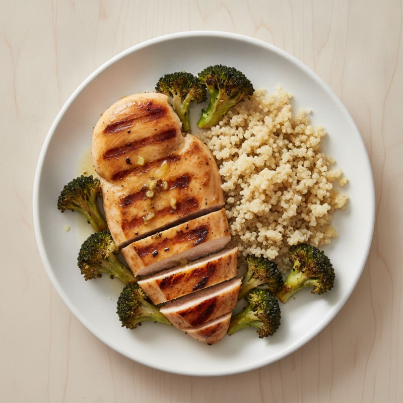 Grilled Chicken Breast with Quinoa and Roasted Broccoli