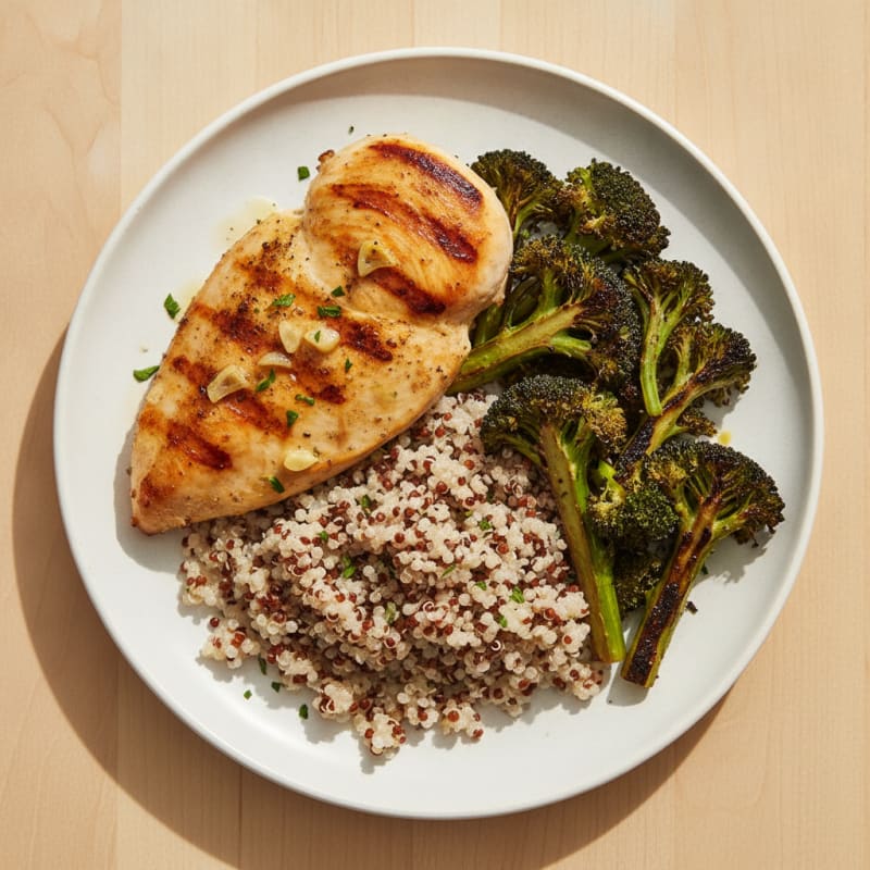 Grilled Chicken Breast with Quinoa and Roasted Broccoli