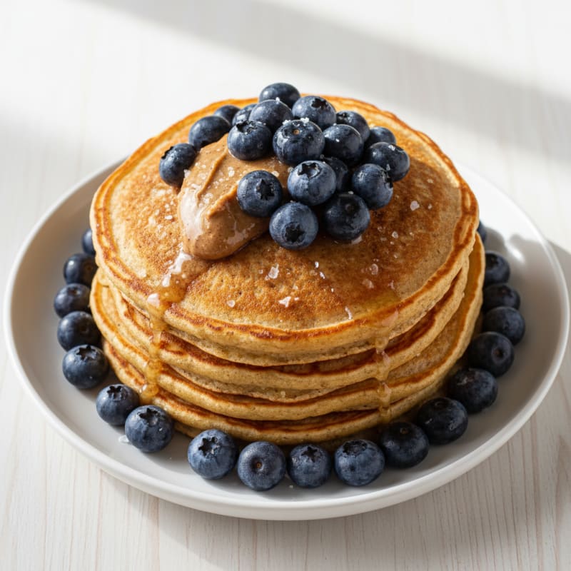 Fluffy Golden Protein Pancakes with Berries