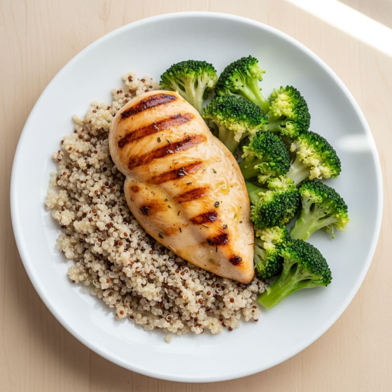 Grilled Chicken Breast with Quinoa and Steamed Broccoli