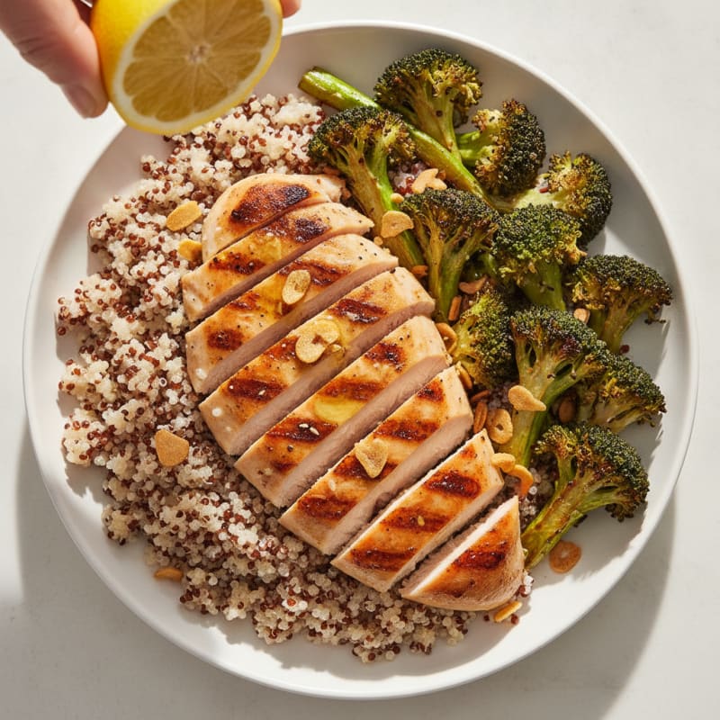 Grilled Chicken Breast with Quinoa and Roasted Broccoli