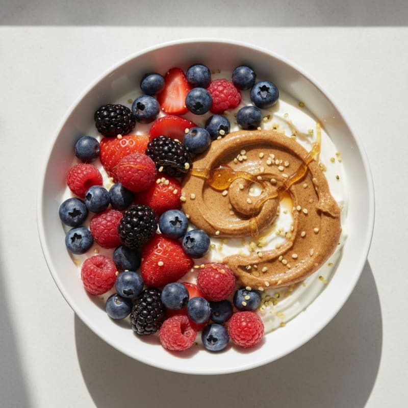 Creamy Greek Yogurt Bowl with Mixed Berries and Almond Butter