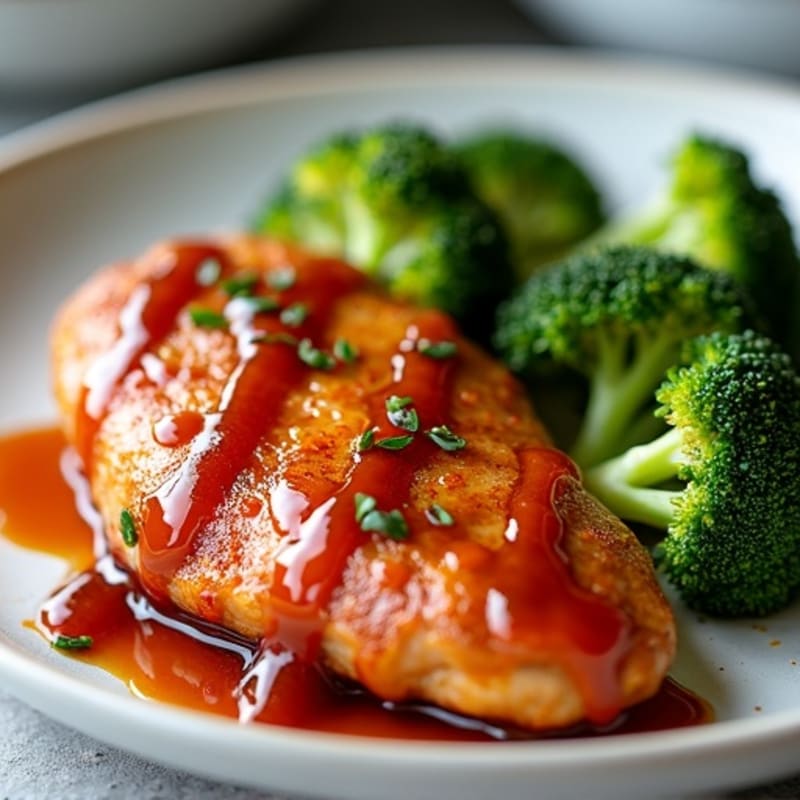 Crispy Baked Chicken with Sticky Sweet and Spicy Sauce and Roasted Broccoli