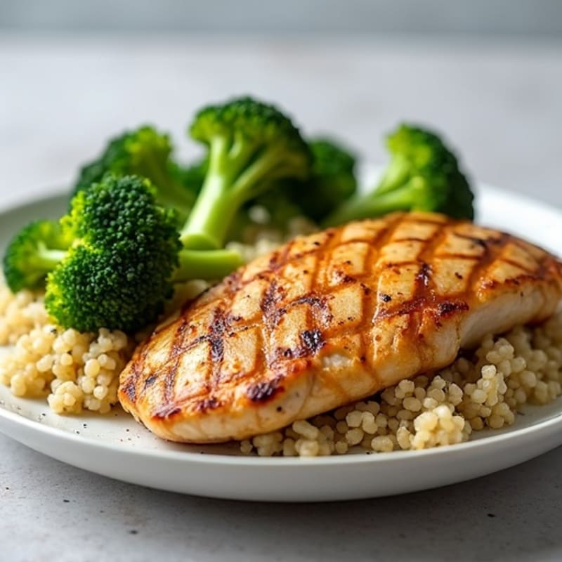 Grilled Chicken Breast with Quinoa and Steamed Broccoli