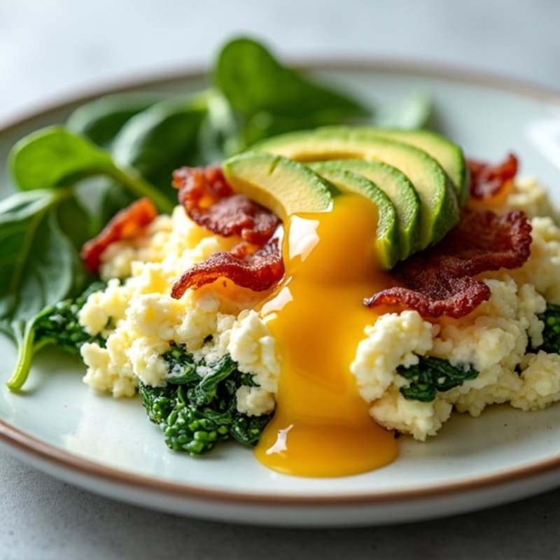 Cottage Cheese Scramble with Spinach and Turkey Bacon