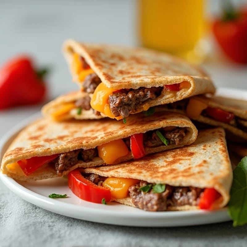 Crispy Whole Wheat Steak and Bell Pepper Quesadillas