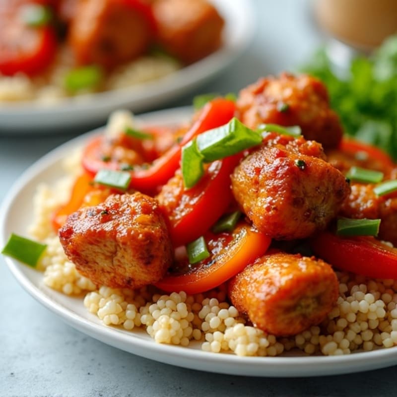 Crispy Baked Sweet and Sour Chicken with Roasted Bell Peppers