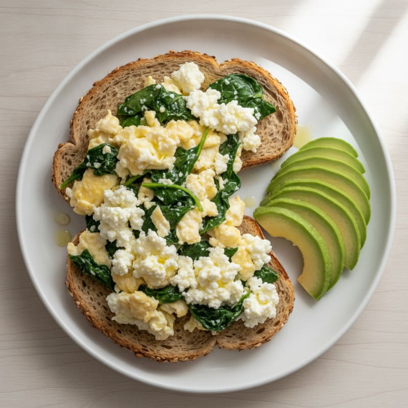 Egg White Spinach Scramble with Cottage Cheese
