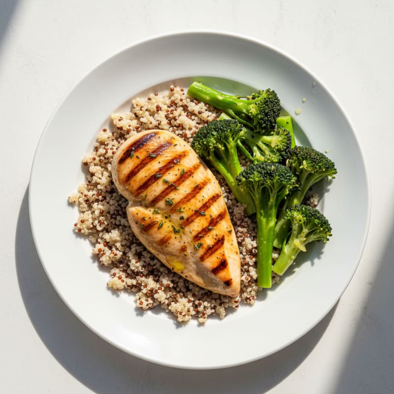 Grilled Chicken Breast with Quinoa and Steamed Broccoli