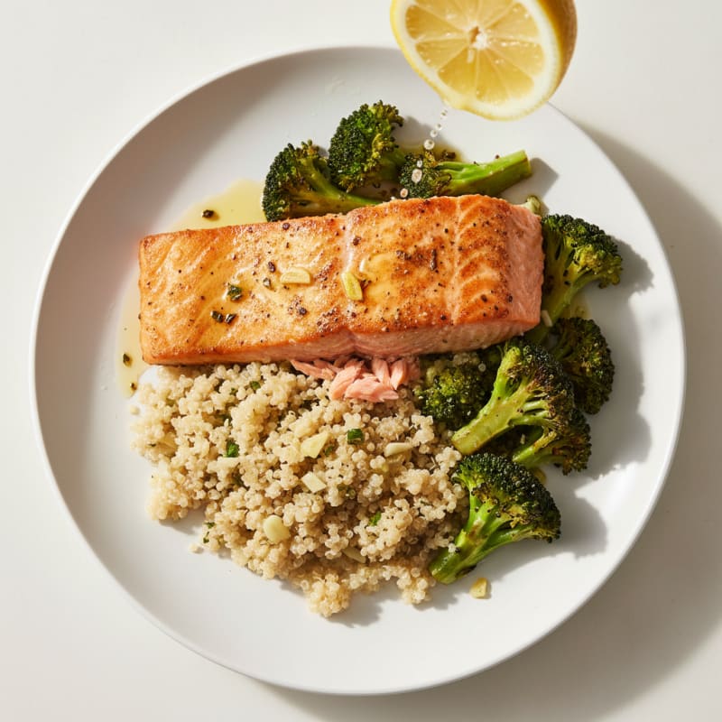 Seared Salmon with Roasted Broccoli and Quinoa