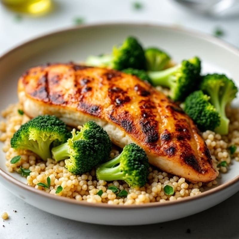 Grilled Chicken Breast with Quinoa and Roasted Broccoli
