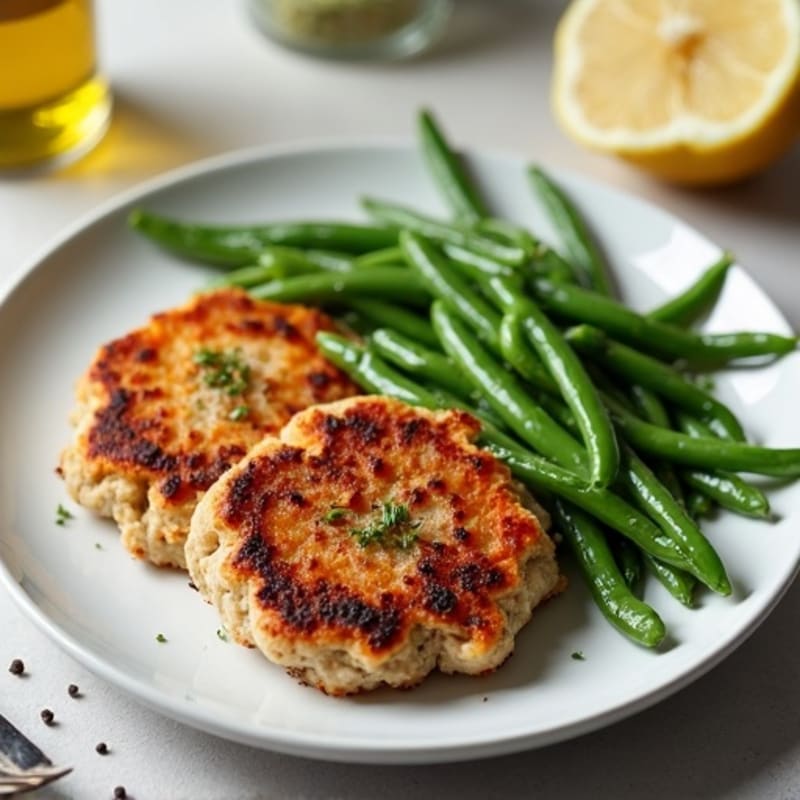 Seared Turkey Patties with Roasted Sweet Potato and Green Beans