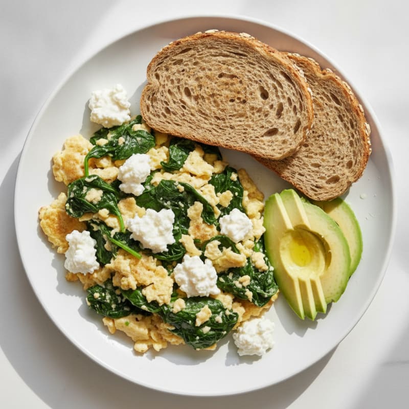 Egg White Scramble with Spinach and Cottage Cheese