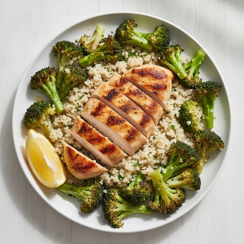 Grilled Chicken Breast with Roasted Broccoli and Quinoa