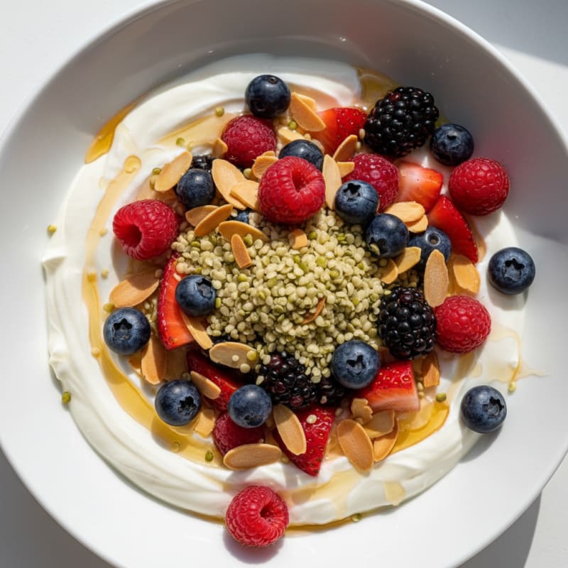 Silky Greek Yogurt Bowl with Mixed Berries and Hemp Seeds