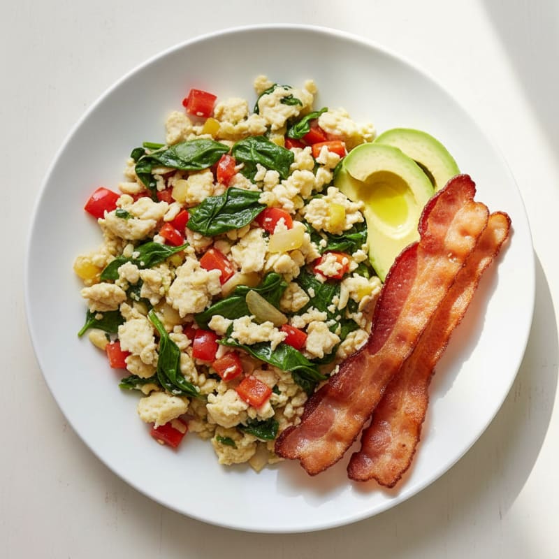 Egg White Veggie Scramble with Turkey Bacon