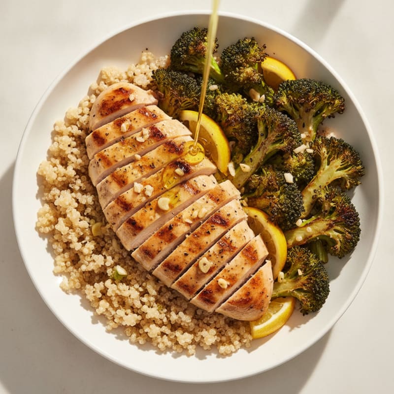 Grilled Chicken and Quinoa Power Bowl with Roasted Broccoli